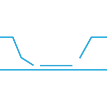 Illustrated side-elevation drawing of a light-blue cracked and collapsed sewer pipe, badly in need of repair.